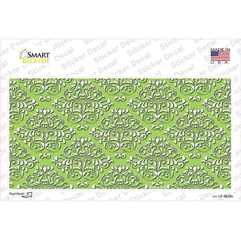 Lime Green White Damask Novelty Sticker Decal