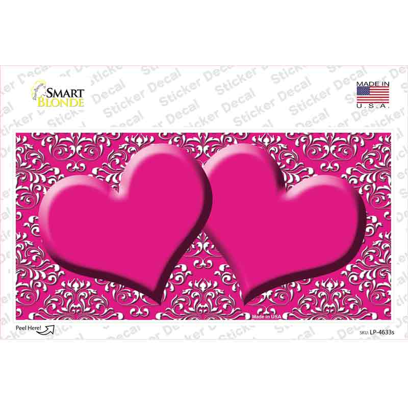 Pink White Damask Center Hearts Novelty Sticker Decal