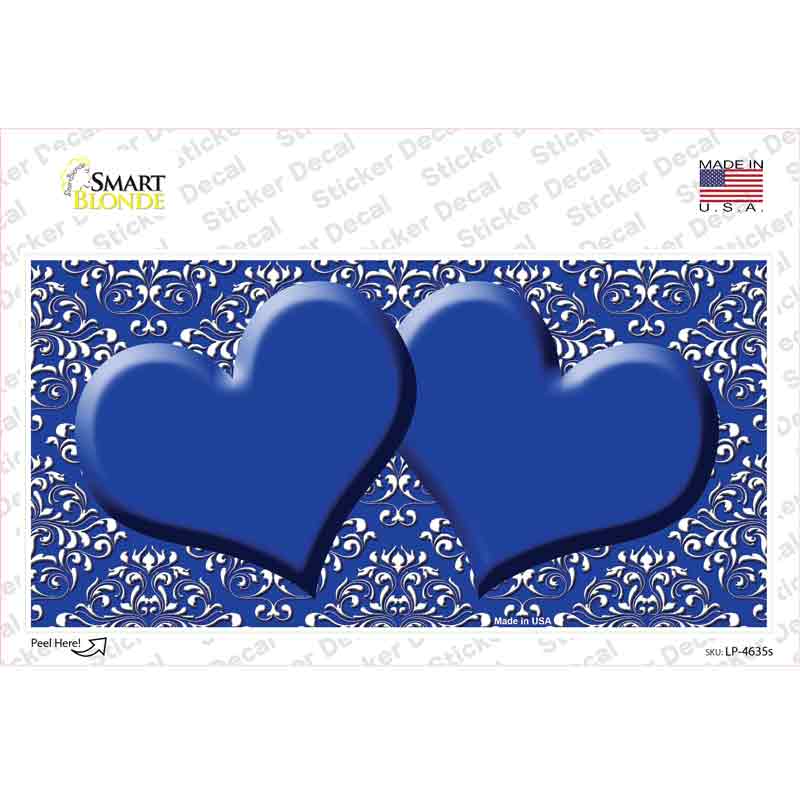 Blue White Damask Center Hearts Novelty Sticker Decal