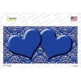 Blue White Damask Center Hearts Novelty Sticker Decal