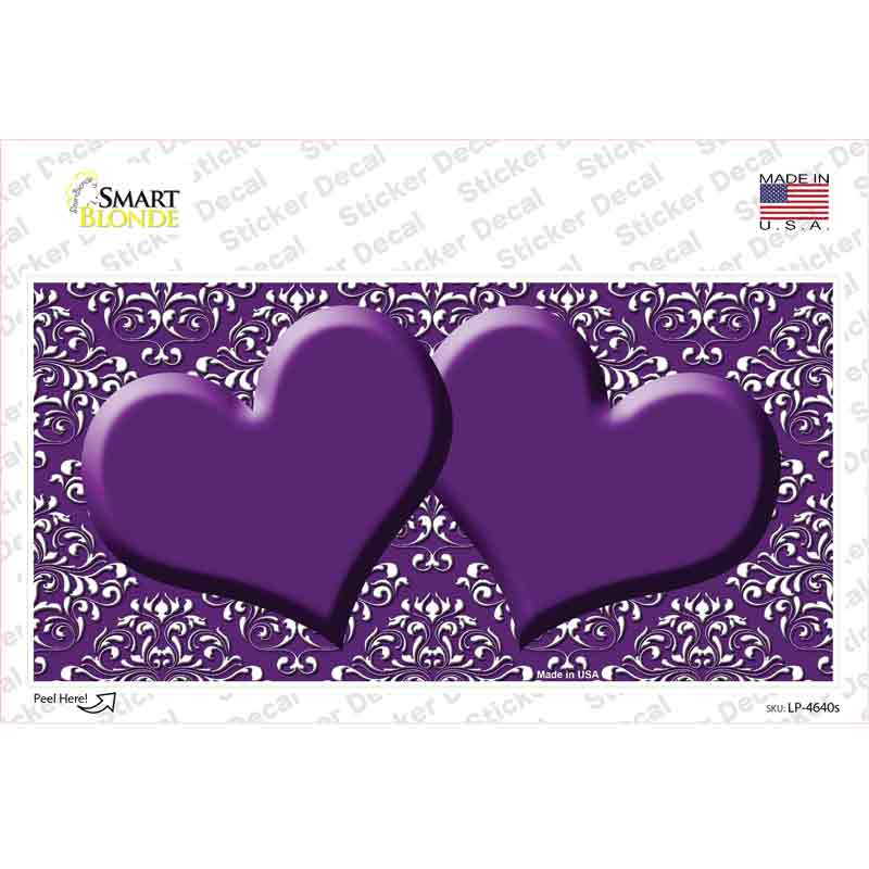 Purple White Damask Center Hearts Novelty Sticker Decal