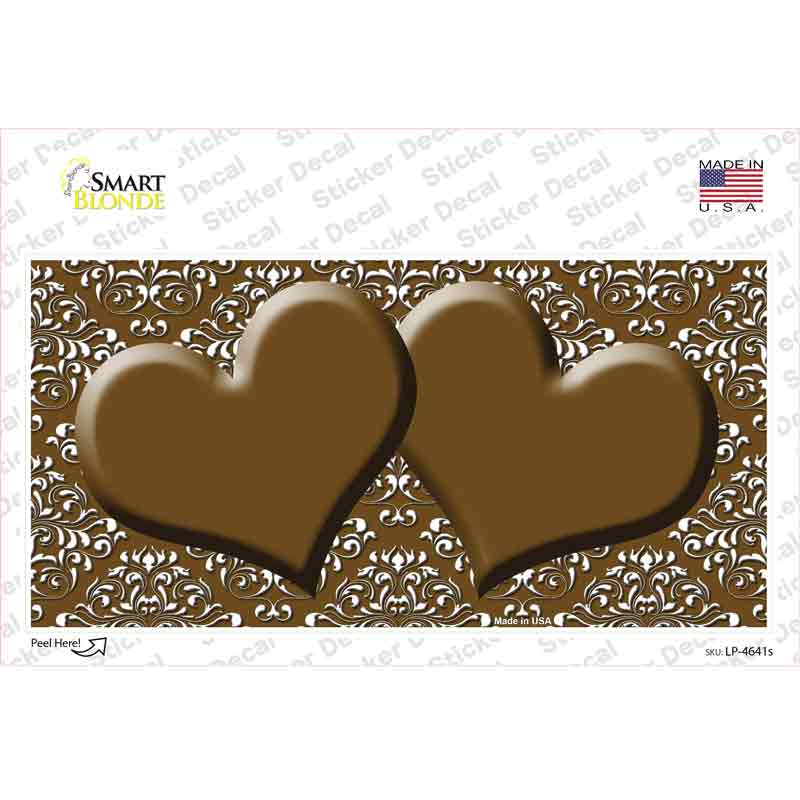 Brown White Damask Center Hearts Novelty Sticker Decal