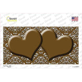 Brown White Damask Center Hearts Novelty Sticker Decal
