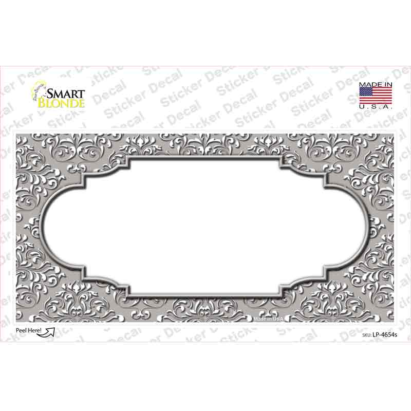 Grey White Damask Center Scalloped Novelty Sticker Decal