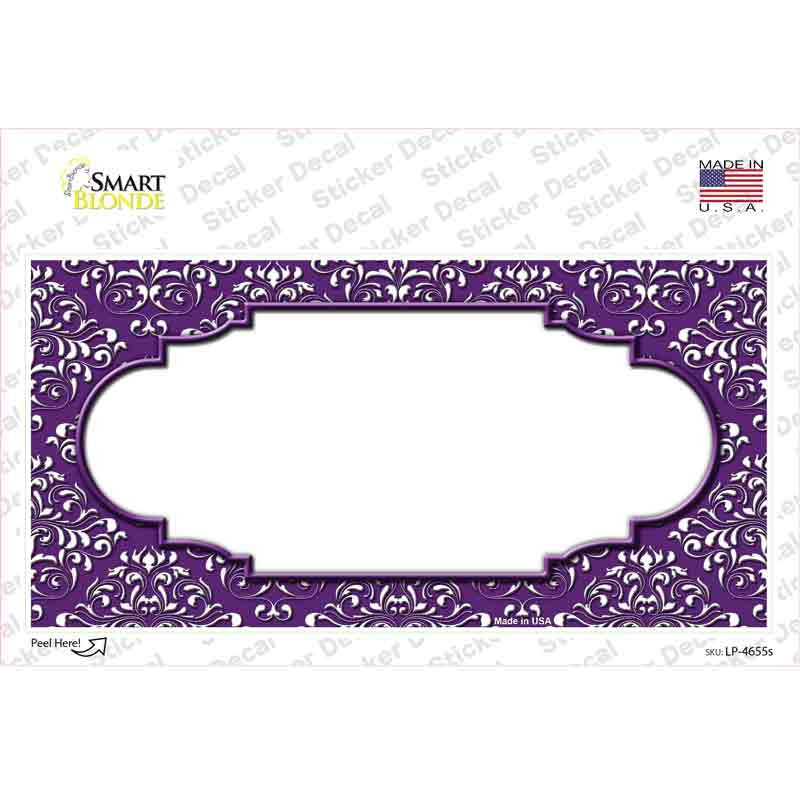 Purple White Damask Center Scalloped Novelty Sticker Decal