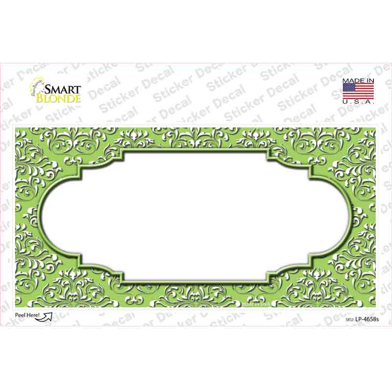 Lime Green White Damask Center Scalloped Novelty Sticker Decal