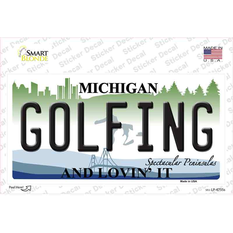 Golfing Michigan State Novelty Sticker Decal