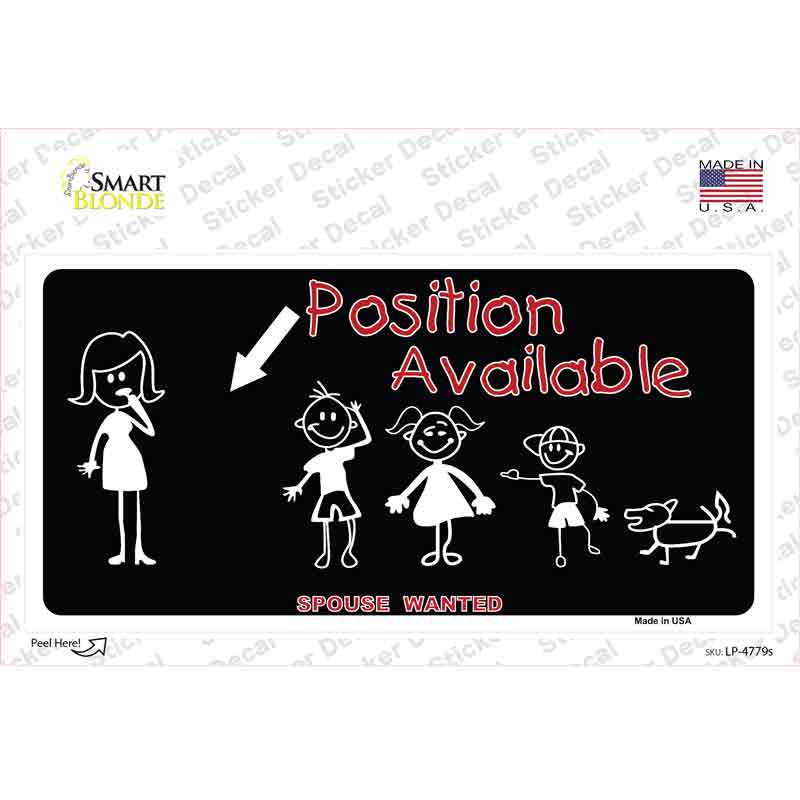 Position Available Male Novelty Sticker Decal