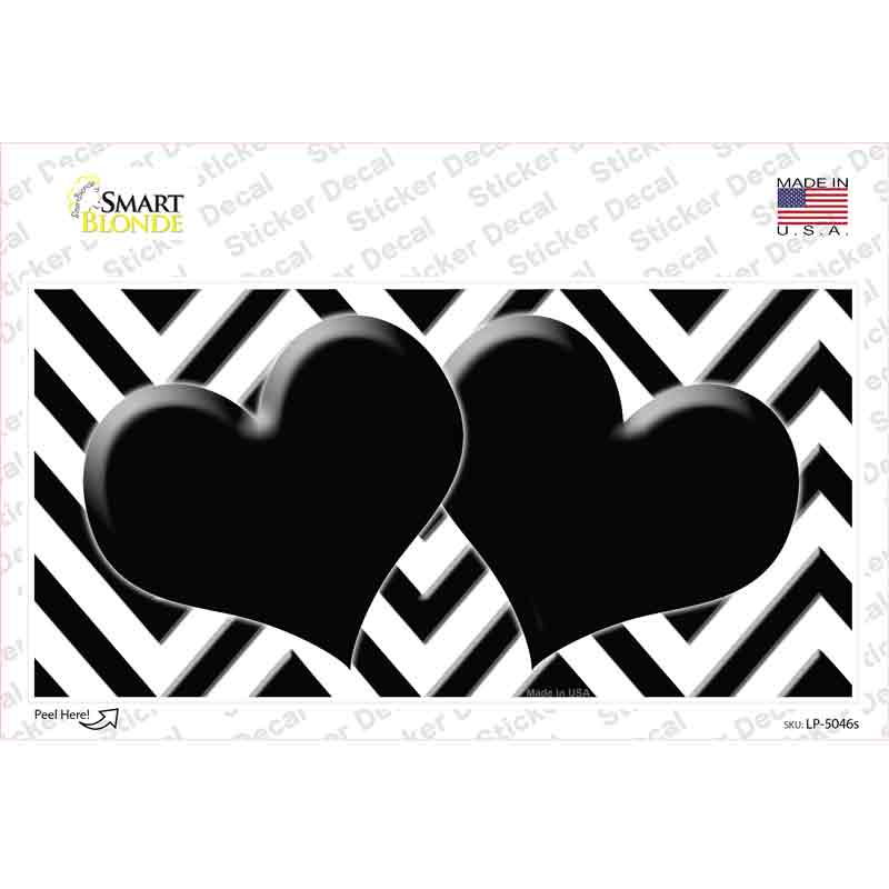 White Black Chevon Hearts Novelty Sticker Decal