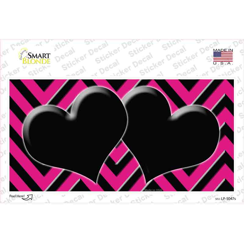 Pink Black Chevon Hearts Novelty Sticker Decal