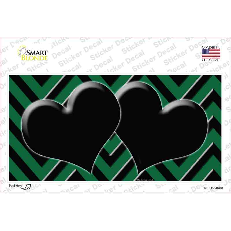 Green Black Chevon Hearts Novelty Sticker Decal