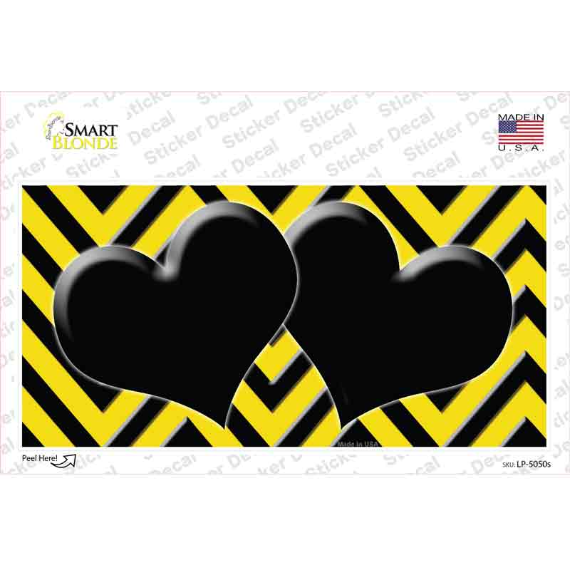 Yellow Black Chevon Hearts Novelty Sticker Decal