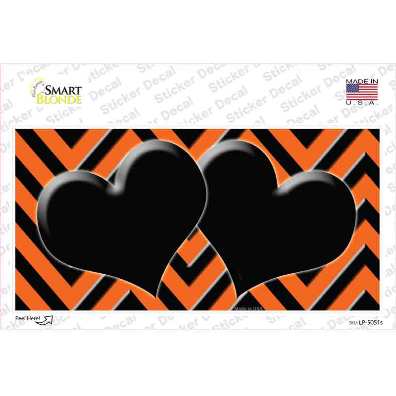 Orange Black Chevon Hearts Novelty Sticker Decal