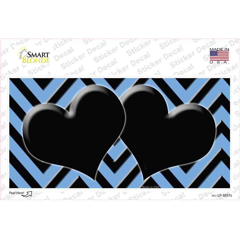 Light Blue Black Chevon Hearts Novelty Sticker Decal
