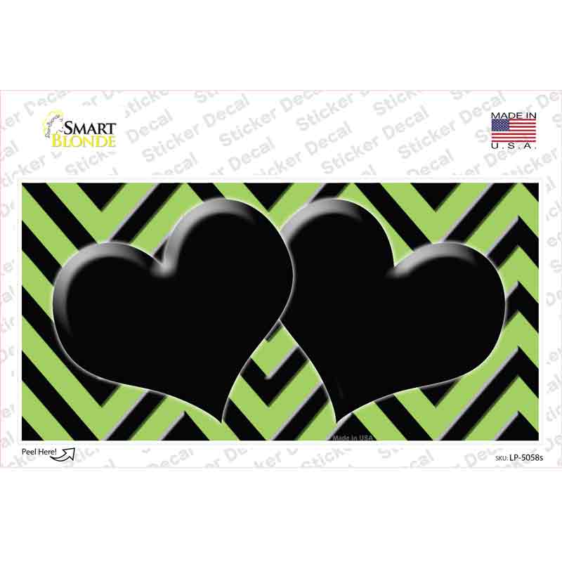 Lime Green Black Chevon Hearts Novelty Sticker Decal