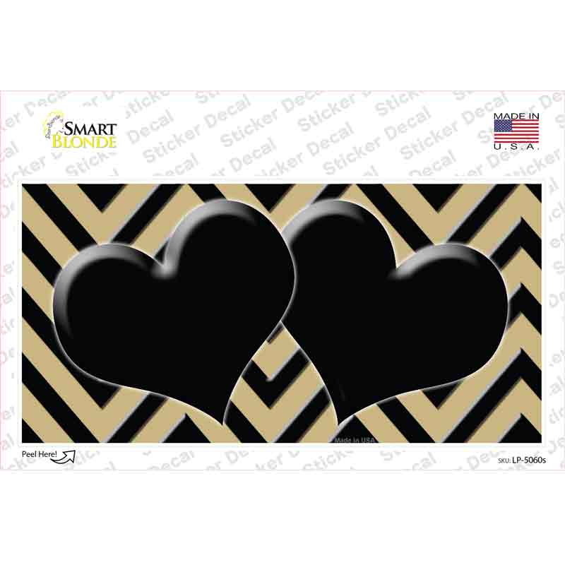Gold Black Chevon Hearts Novelty Sticker Decal