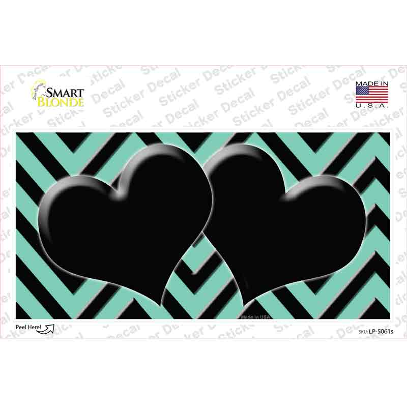 Mint Black Chevon Hearts Novelty Sticker Decal