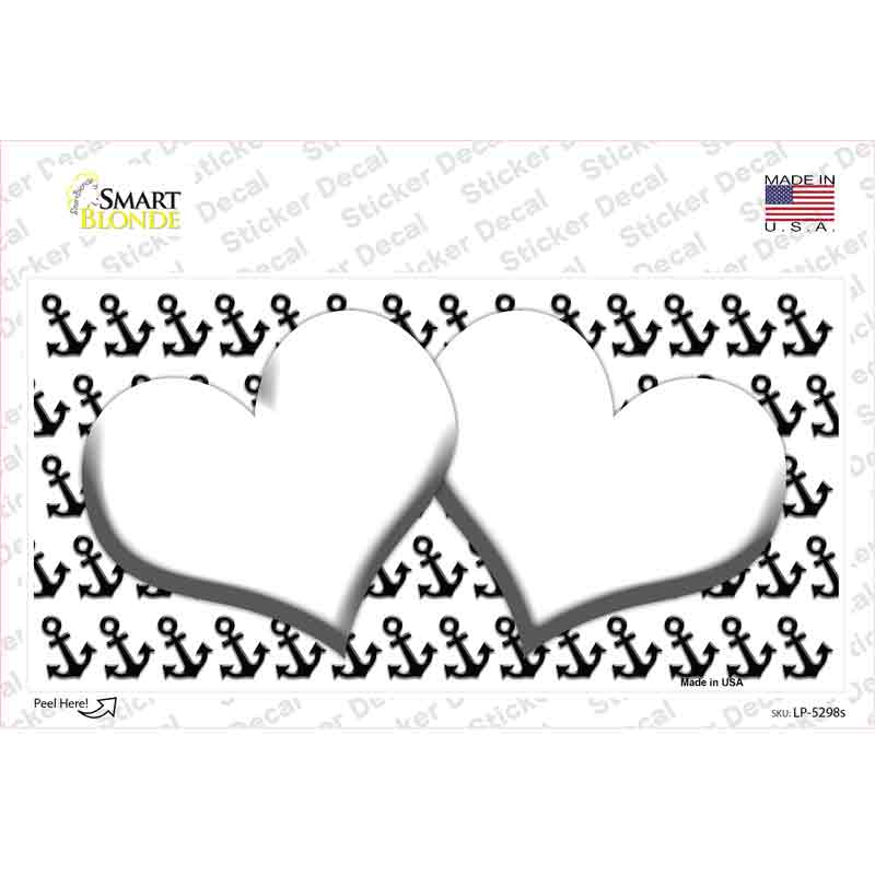 White Black Anchor White Heart Center Novelty Sticker Decal