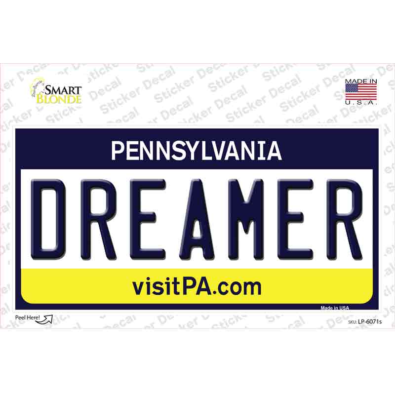 Dreamer Pennsylvania State Novelty Sticker Decal