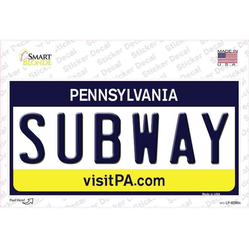 Subway Pennsylvania State Novelty Sticker Decal