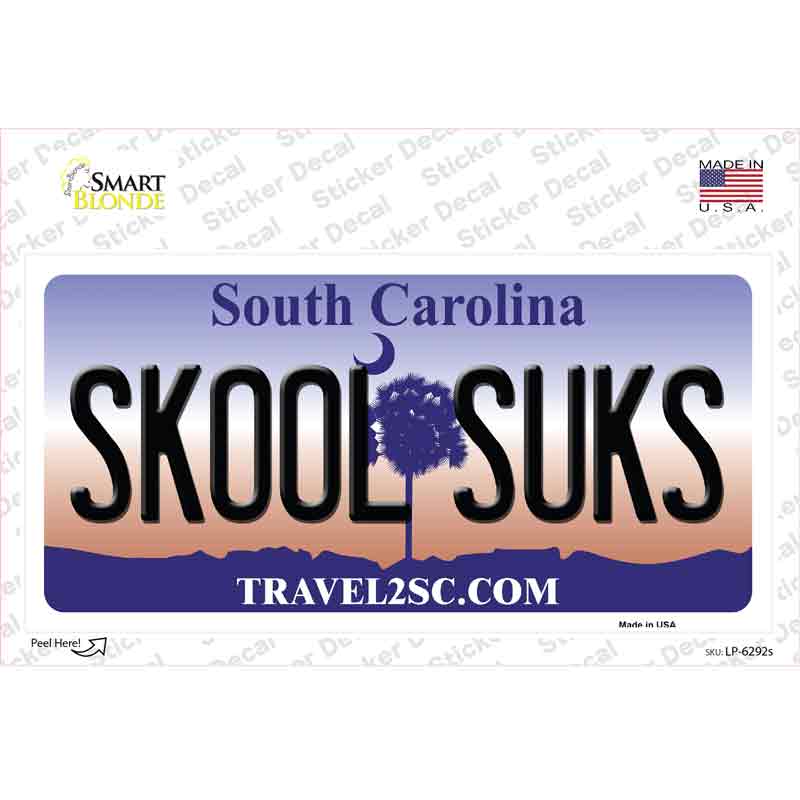 Skool Suks South Carolina Novelty Sticker Decal