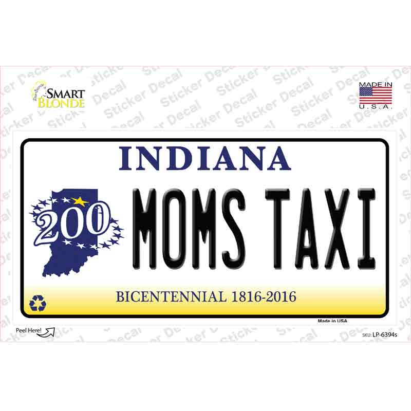Moms Taxi Indiana Novelty Sticker Decal