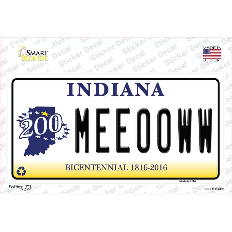 Meeooww Indiana Novelty Sticker Decal