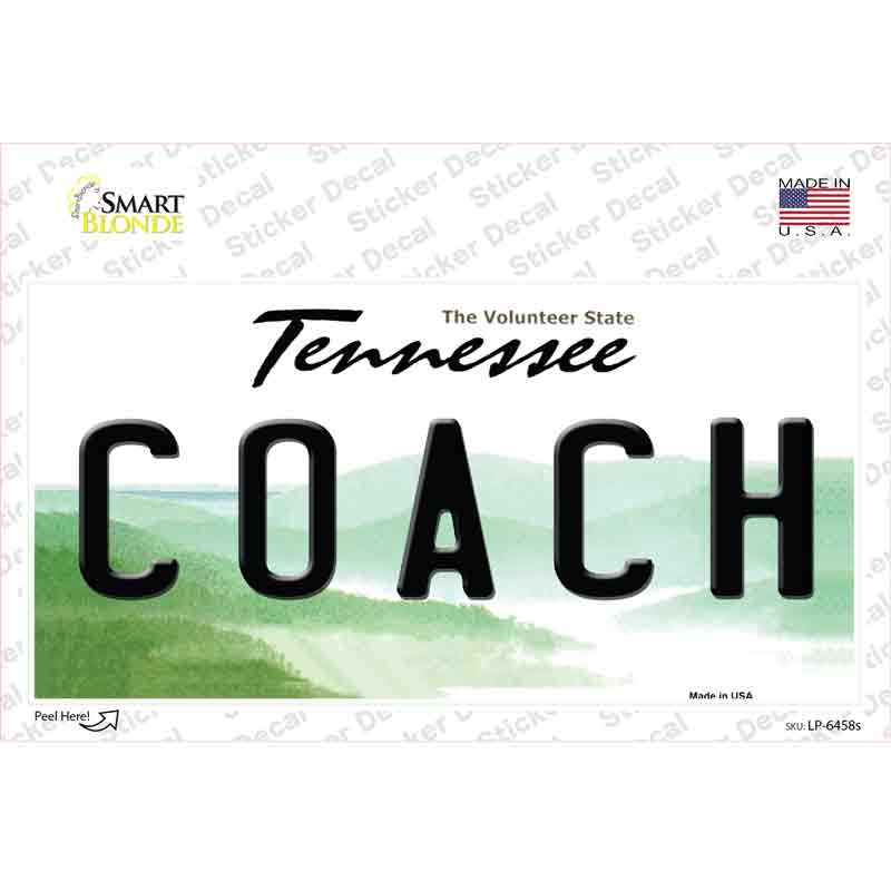 Coach Tennessee Novelty Sticker Decal