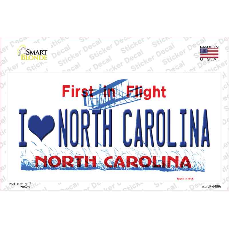 I Love North Carolina Novelty Sticker Decal