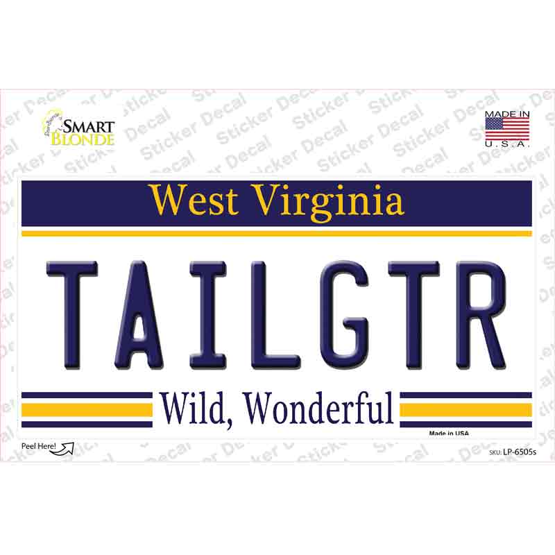 Tailgtr West Virginia Novelty Sticker Decal