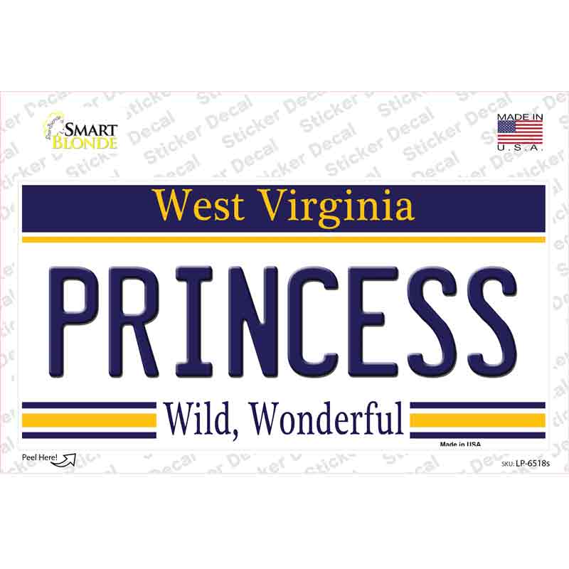 Princess West Virginia Novelty Sticker Decal