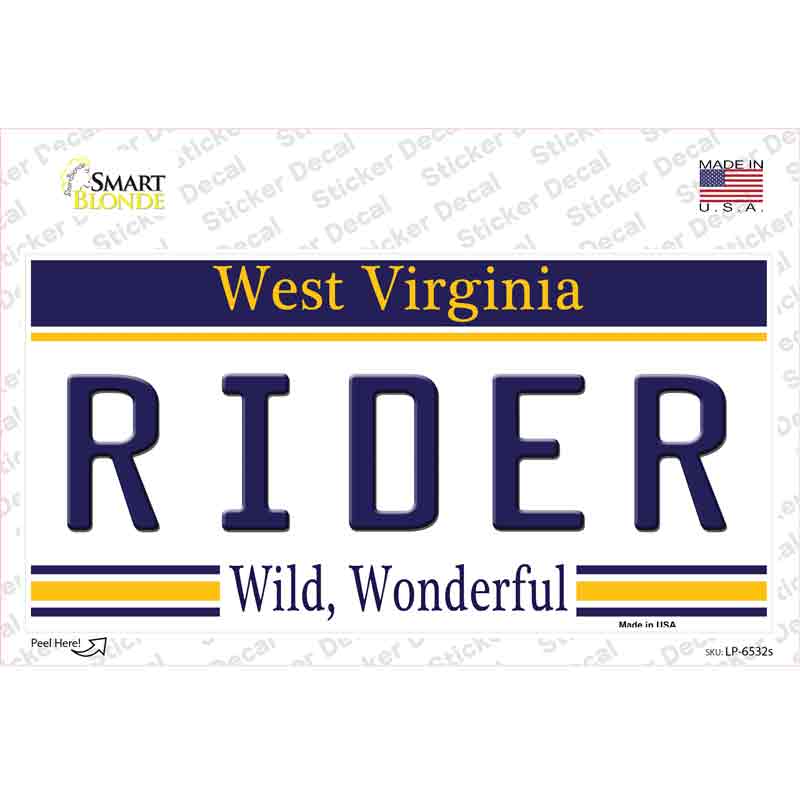 Rider West Virginia Novelty Sticker Decal
