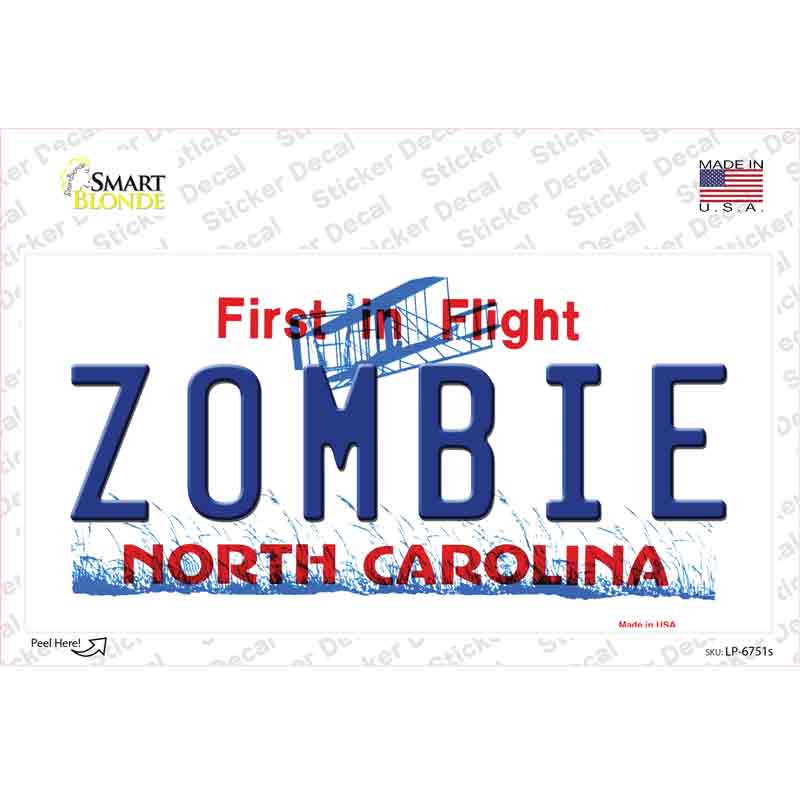 Zombie North Carolina Novelty Sticker Decal