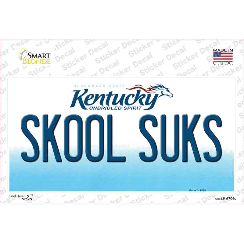 Skool Suks Kentucky Novelty Sticker Decal