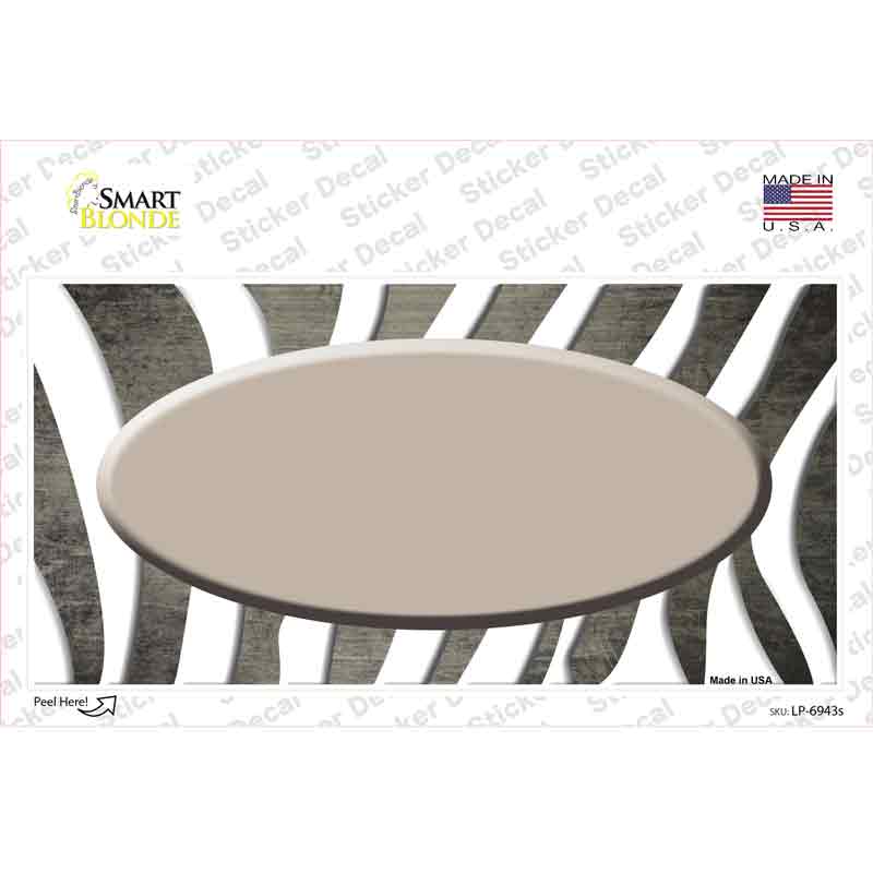 Tan White Zebra Oval Oil Rubbed Novelty Sticker Decal