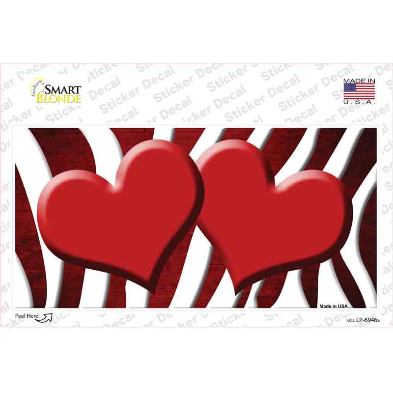 Red White Zebra Hearts Oil Rubbed Novelty Sticker Decal