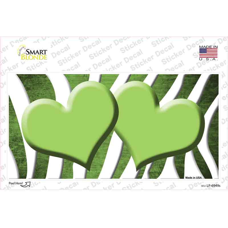 Lime Green White Zebra Hearts Oil Rubbed Novelty Sticker Decal