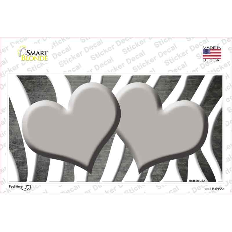 Gray White Zebra Hearts Oil Rubbed Novelty Sticker Decal