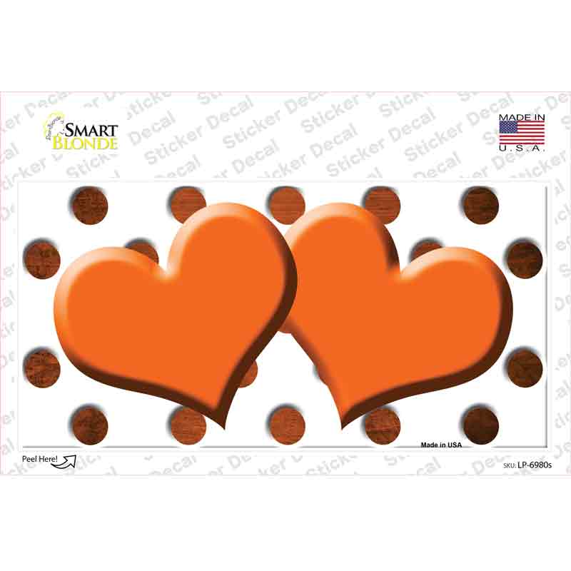 Orange White Dots Hearts Oil Rubbed Novelty Sticker Decal