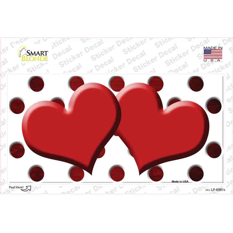 Red White Dots Hearts Oil Rubbed Novelty Sticker Decal