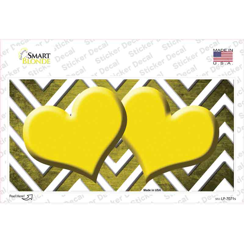 Yellow White Hearts Chevron Oil Rubbed Novelty Sticker Decal