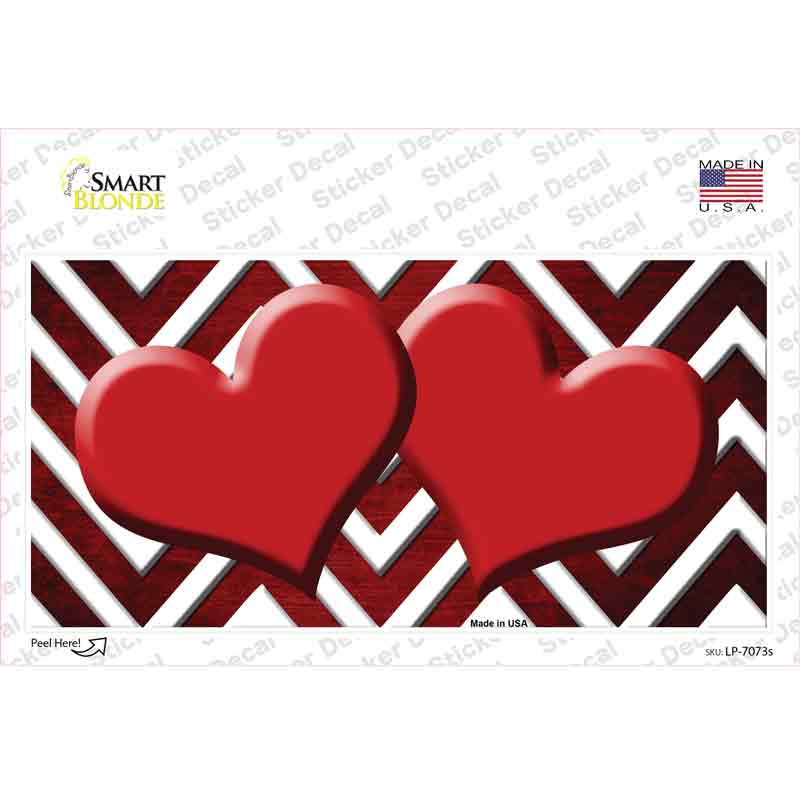Red White Hearts Chevron Oil Rubbed Novelty Sticker Decal