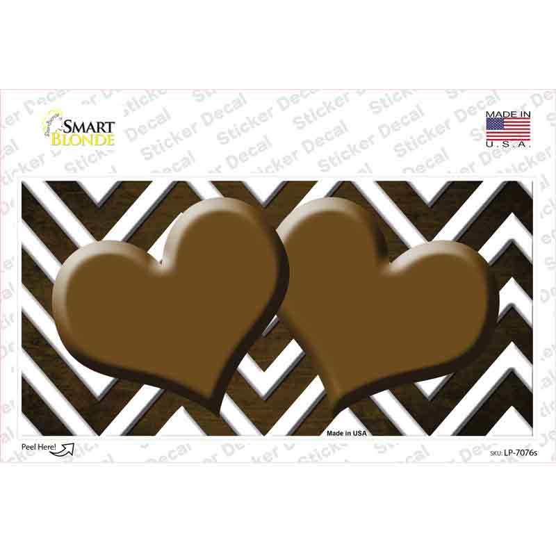 Brown White Hearts Chevron Oil Rubbed Novelty Sticker Decal