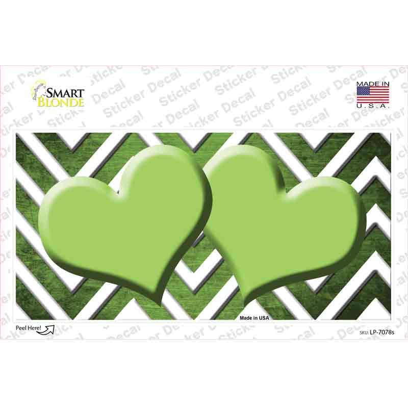 Lime Green White Hearts Chevron Oil Rubbed Novelty Sticker Decal