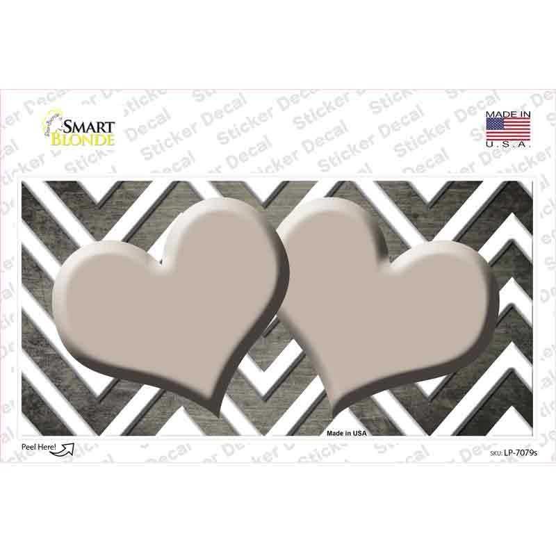 Tan White Hearts Chevron Oil Rubbed Novelty Sticker Decal