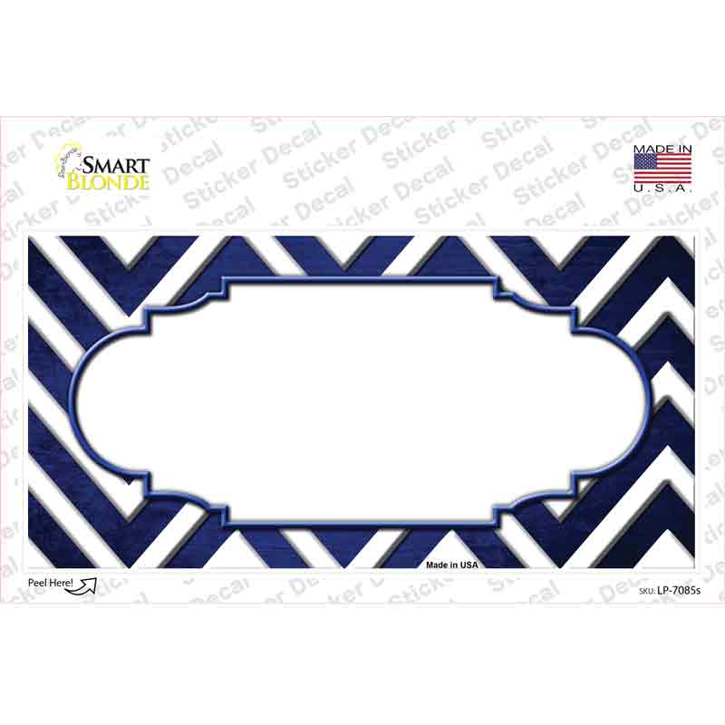 Blue White Chevron Scallop Oil Rubbed Novelty Sticker Decal