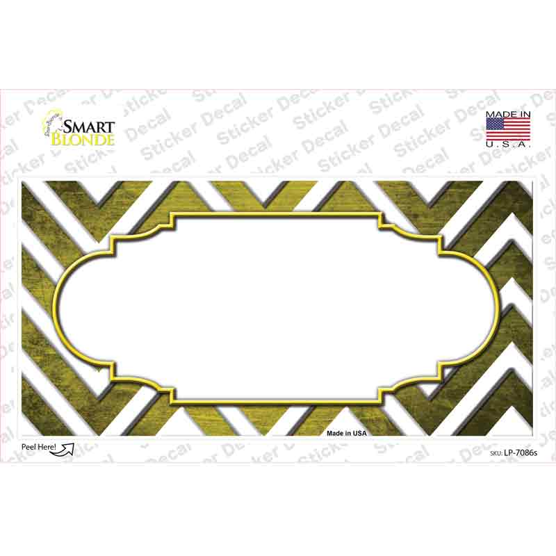 Yellow White Chevron Scallop Oil Rubbed Novelty Sticker Decal