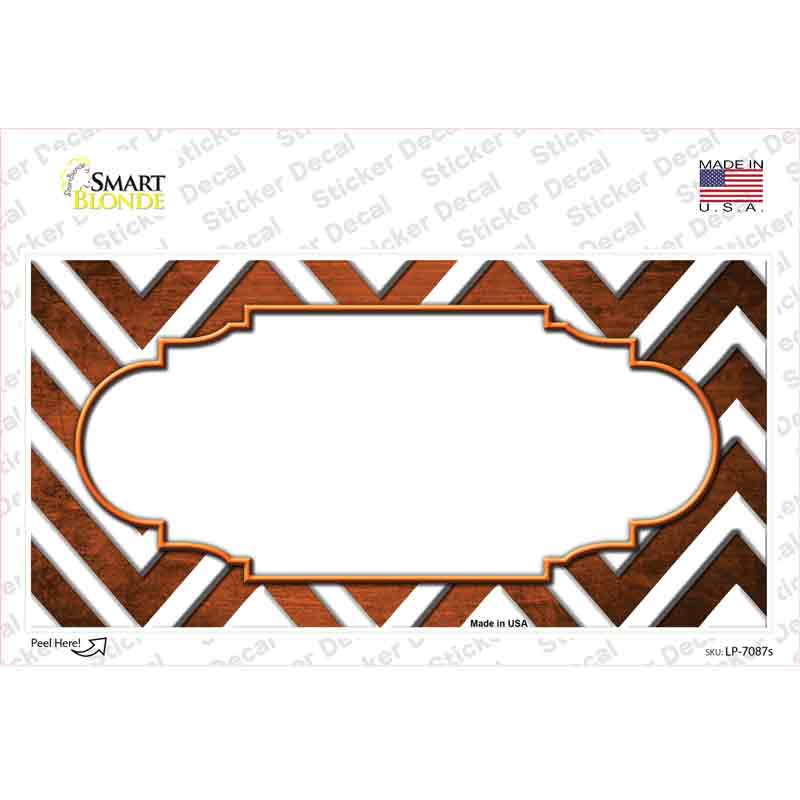 Orange White Chevron Scallop Oil Rubbed Novelty Sticker Decal
