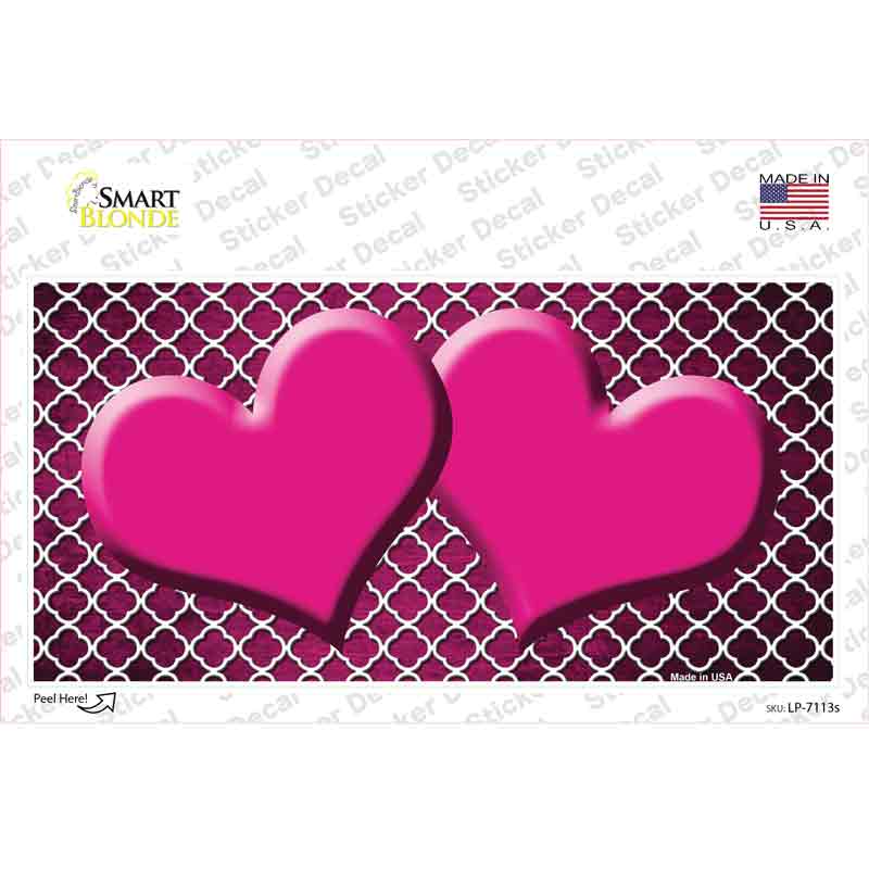 Pink White Quatrefoil Hearts Oil Rubbed Novelty Sticker Decal