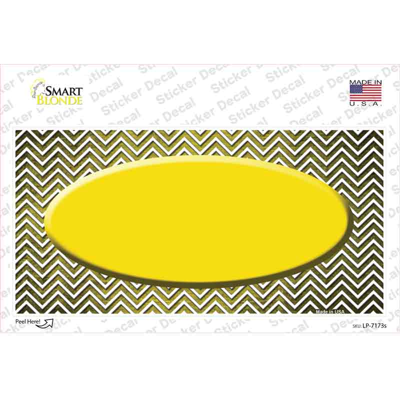 Yellow White Small Chevron Oval Oil Rubbed Novelty Sticker Decal